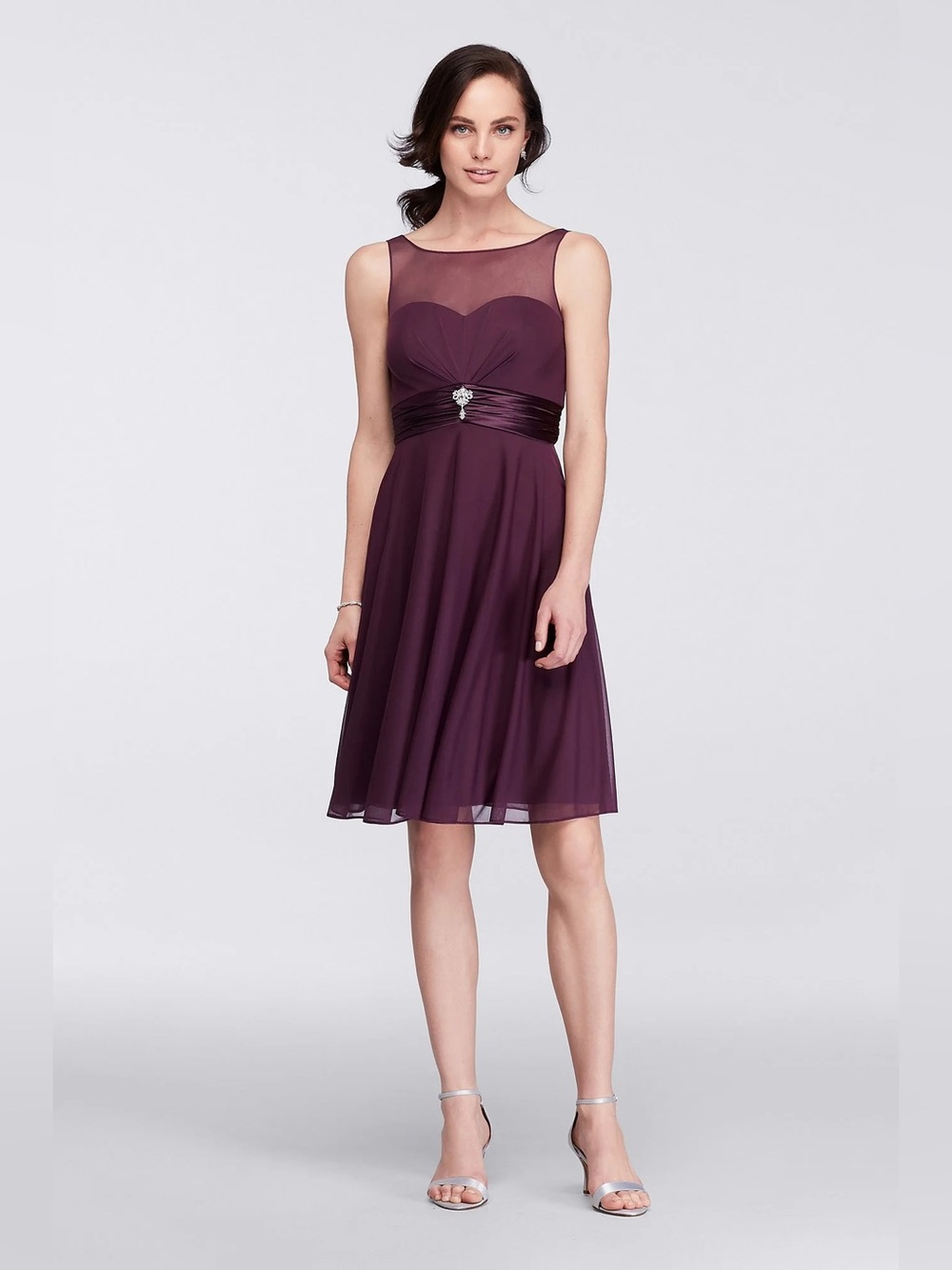 David's Bridal Plum Purple Mesh Sweetheart A-Line Cocktail Dress 4